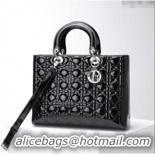 Unique Style Dior Large Lady Dior Bag in Patent Leather CD1817 Black/Silver 2024