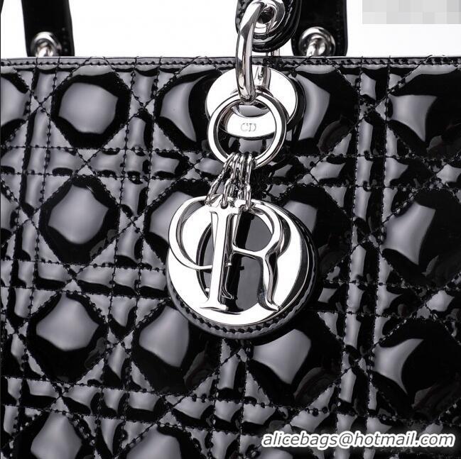 Unique Style Dior Large Lady Dior Bag in Patent Leather CD1817 Black/Silver 2024