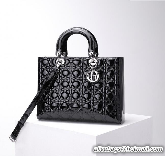 Unique Style Dior Large Lady Dior Bag in Patent Leather CD1817 Black/Silver 2024