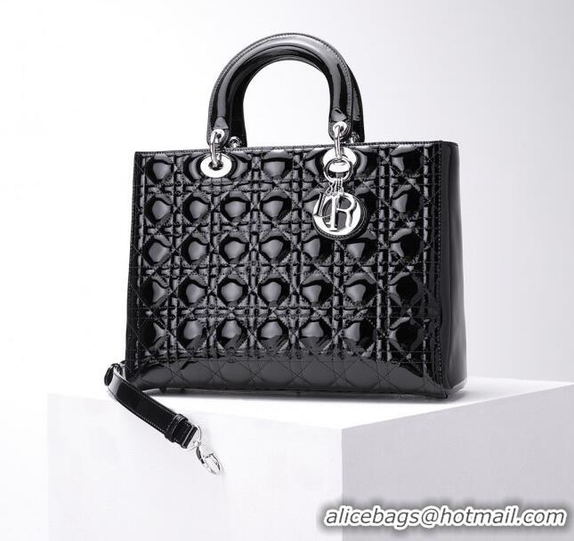 Unique Style Dior Large Lady Dior Bag in Patent Leather CD1817 Black/Silver 2024