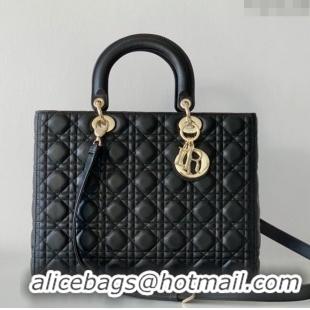 Grade Quality Dior Large Lady Dior Bag in Lambskin Leather CD1817 Black/Gold 2024