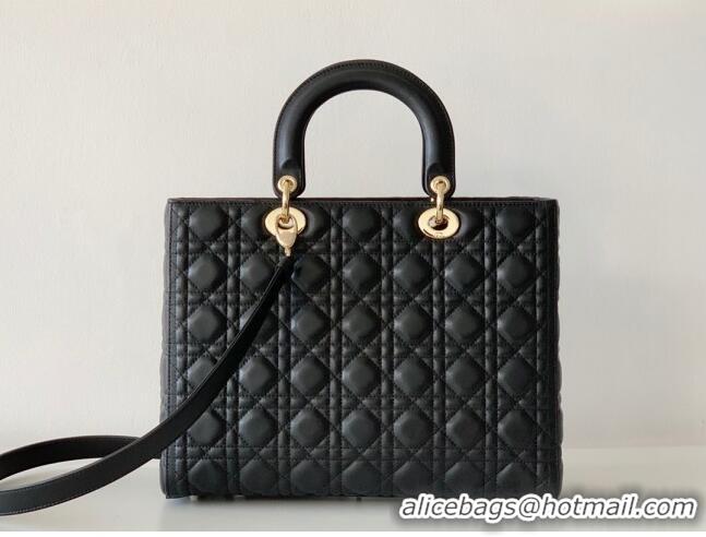 Grade Quality Dior Large Lady Dior Bag in Lambskin Leather CD1817 Black/Gold 2024