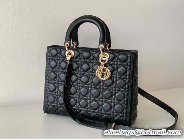 Grade Quality Dior Large Lady Dior Bag in Lambskin Leather CD1817 Black/Gold 2024