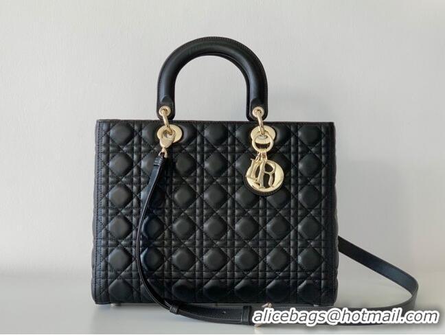 Grade Quality Dior Large Lady Dior Bag in Lambskin Leather CD1817 Black/Gold 2024