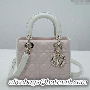 Best Product Dior Small Lady Dior Bag in Lambskin Leather CD2606 Pink/White/Gold 2024