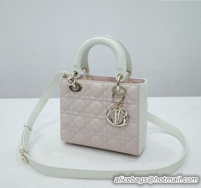 Best Product Dior Small Lady Dior Bag in Lambskin Leather CD2606 Pink/White/Gold 2024