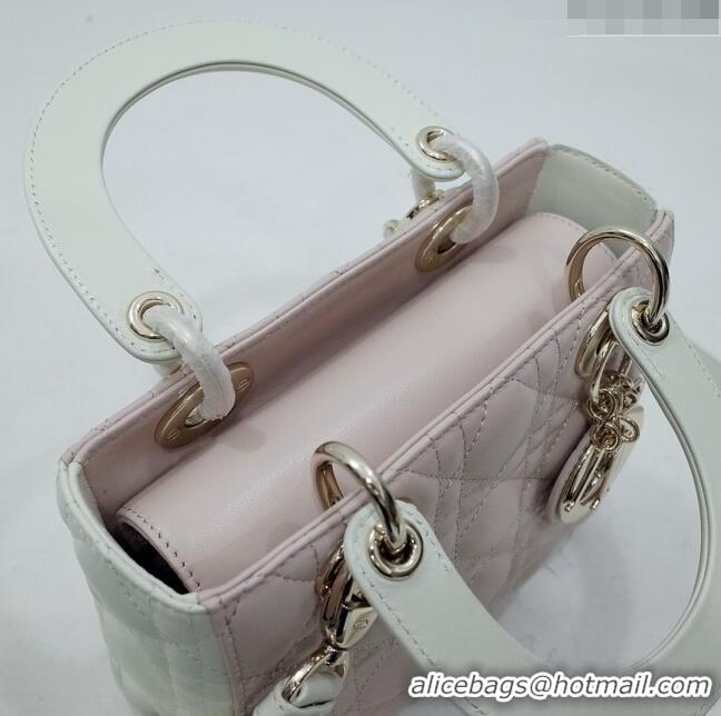 Best Product Dior Small Lady Dior Bag in Lambskin Leather CD2606 Pink/White/Gold 2024