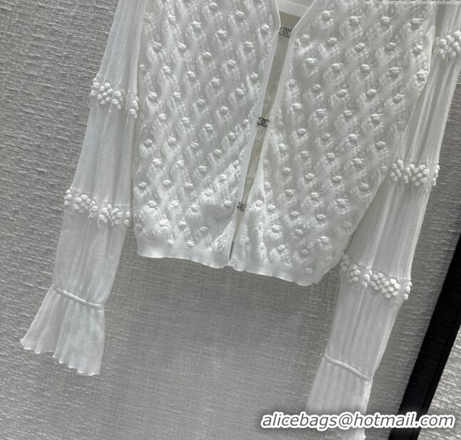 Buy Cheapest Chanel Knit Cardigan CH042713 White 2024