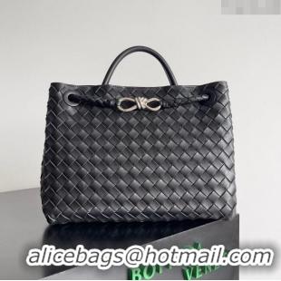 Top Grade Bottega Veneta Medium Andiamo Top Handle Bag in Intrecciato Leather 743572 Black/Silver 2024