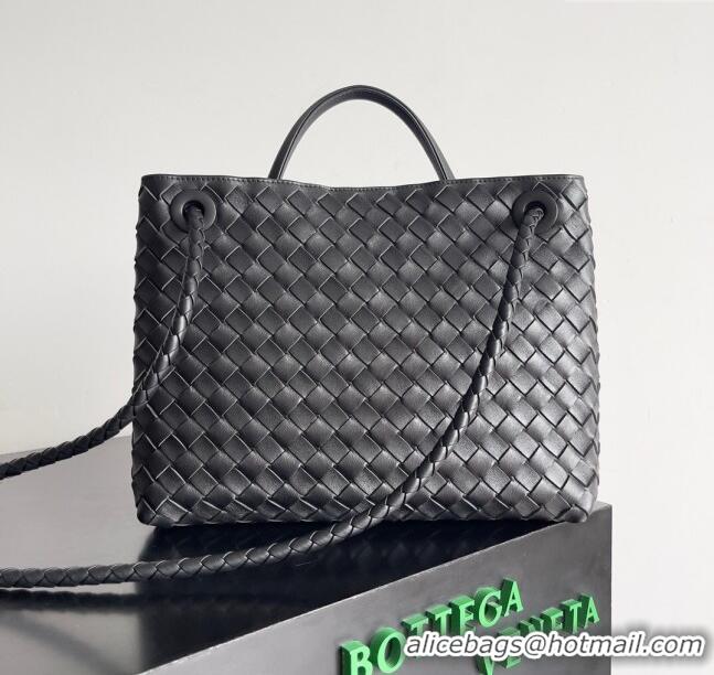 Top Grade Bottega Veneta Medium Andiamo Top Handle Bag in Intrecciato Leather 743572 Black/Silver 2024