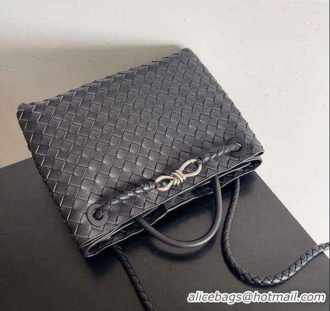 Top Grade Bottega Veneta Medium Andiamo Top Handle Bag in Intrecciato Leather 743572 Black/Silver 2024