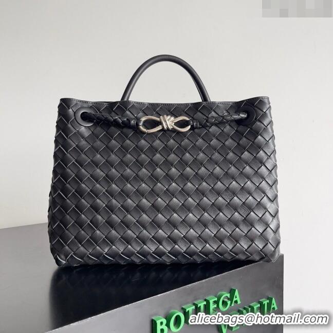 Top Grade Bottega Veneta Medium Andiamo Top Handle Bag in Intrecciato Leather 743572 Black/Silver 2024