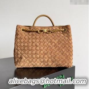 Top Quality Bottega Veneta Medium Andiamo Top Handle Bag in Intrecciato Suede 743572 Brown 2024