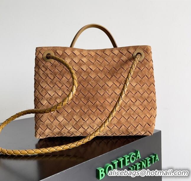 Top Quality Bottega Veneta Medium Andiamo Top Handle Bag in Intrecciato Suede 743572 Brown 2024