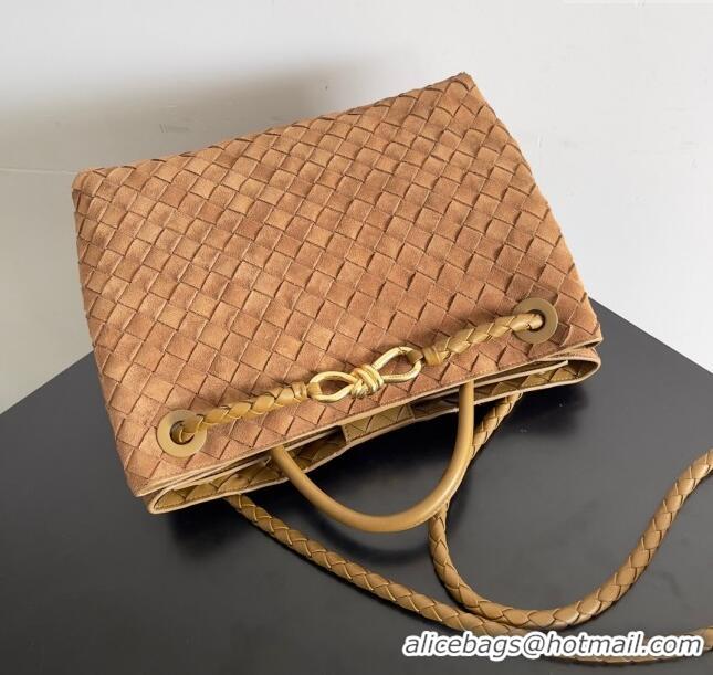 Top Quality Bottega Veneta Medium Andiamo Top Handle Bag in Intrecciato Suede 743572 Brown 2024