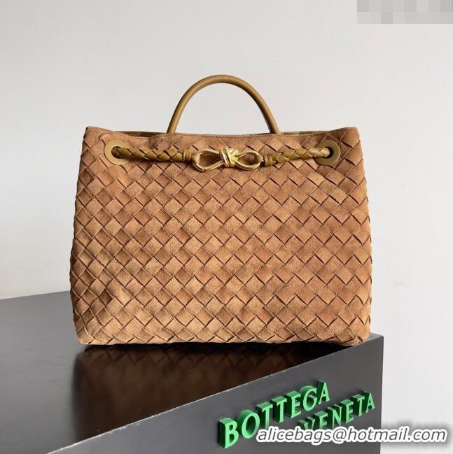 Top Quality Bottega Veneta Medium Andiamo Top Handle Bag in Intrecciato Suede 743572 Brown 2024