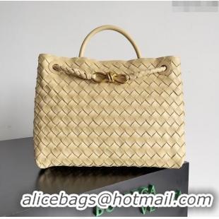 Famous Brand Bottega Veneta Medium Andiamo Top Handle Bag in Intrecciato Leather 743572 Yellow 2024