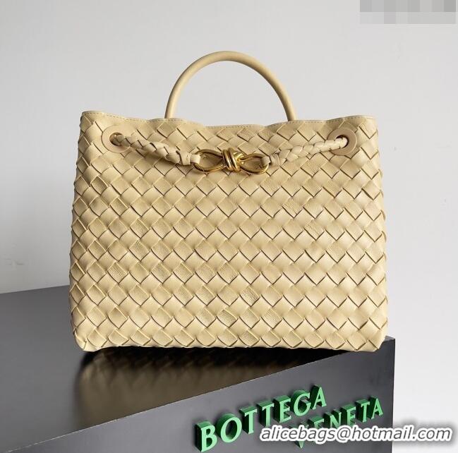 Famous Brand Bottega Veneta Medium Andiamo Top Handle Bag in Intrecciato Leather 743572 Yellow 2024