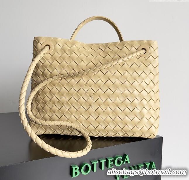 Famous Brand Bottega Veneta Medium Andiamo Top Handle Bag in Intrecciato Leather 743572 Yellow 2024