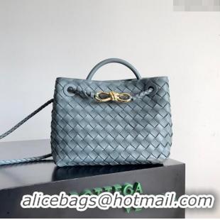 New Fashion Bottega Veneta Small Andiamo Top Handle Bag in Intrecciato Leather 743568 Bluish Grey 2024