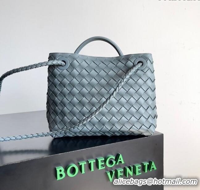 New Fashion Bottega Veneta Small Andiamo Top Handle Bag in Intrecciato Leather 743568 Bluish Grey 2024