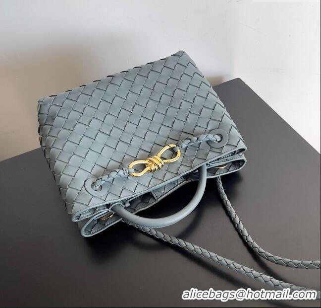 New Fashion Bottega Veneta Small Andiamo Top Handle Bag in Intrecciato Leather 743568 Bluish Grey 2024