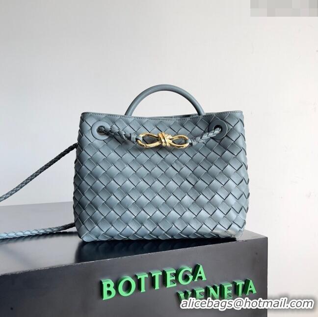 New Fashion Bottega Veneta Small Andiamo Top Handle Bag in Intrecciato Leather 743568 Bluish Grey 2024