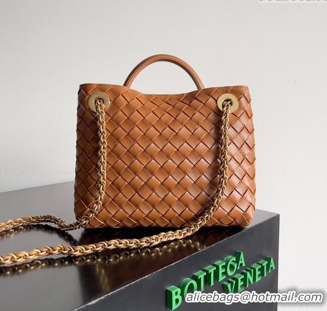 New Discount Bottega Veneta Small Andiamo Top Handle Bag With Chain 786008 Brown 2024