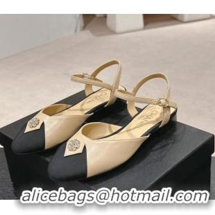 Durable Chanel Lambskin Flat Slingback Flat with Crystals Bloom Beige 423037