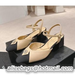 Best Product Chanel Lambskin Slingback Pumps 4.5cm with Crystals Bloom Beige 423040