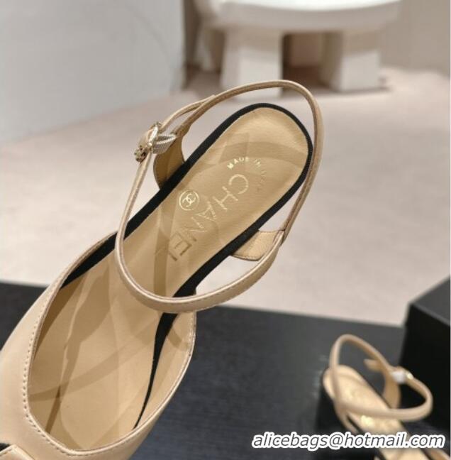 Best Product Chanel Lambskin Slingback Pumps 4.5cm with Crystals Bloom Beige 423040