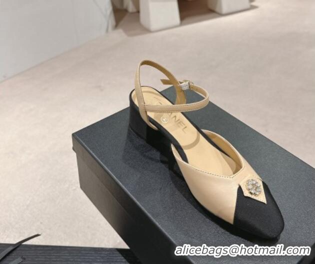 Best Product Chanel Lambskin Slingback Pumps 4.5cm with Crystals Bloom Beige 423040