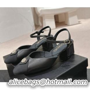 Unique Style Chanel Lambskin Slingback Pumps 4.5cm with Crystals Bloom Black 0423041