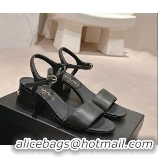 Good Looking Chanel Lambskin Heel Sandals 4.5cm Black 423050