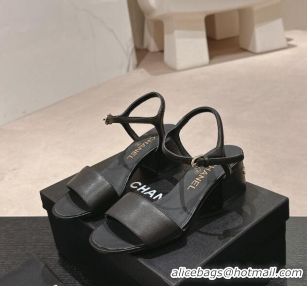 Good Looking Chanel Lambskin Heel Sandals 4.5cm Black 423050