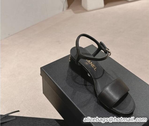 Good Looking Chanel Lambskin Heel Sandals 4.5cm Black 423050