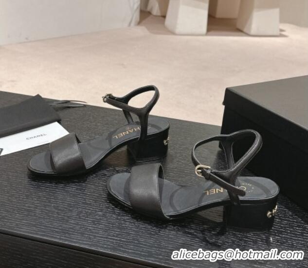 Good Looking Chanel Lambskin Heel Sandals 4.5cm Black 423050