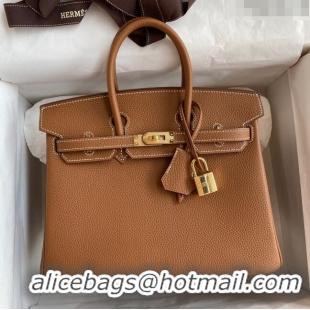 Best Price Hermes Birkin 25cm Bag in Original Togo Leather HB025 Brown/Gold (Pure Handmade)