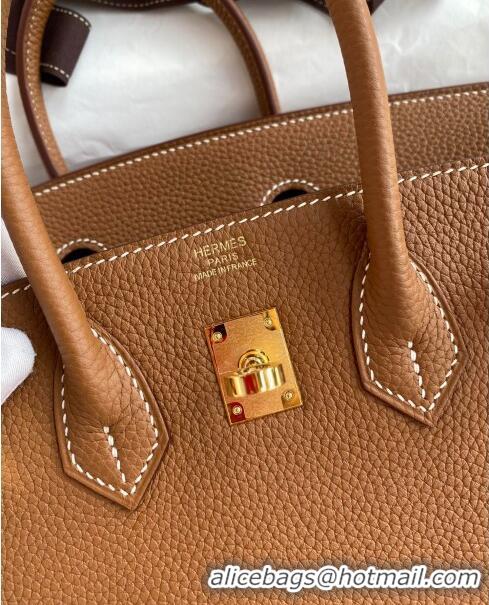 Best Price Hermes Birkin 25cm Bag in Original Togo Leather HB025 Brown/Gold (Pure Handmade)