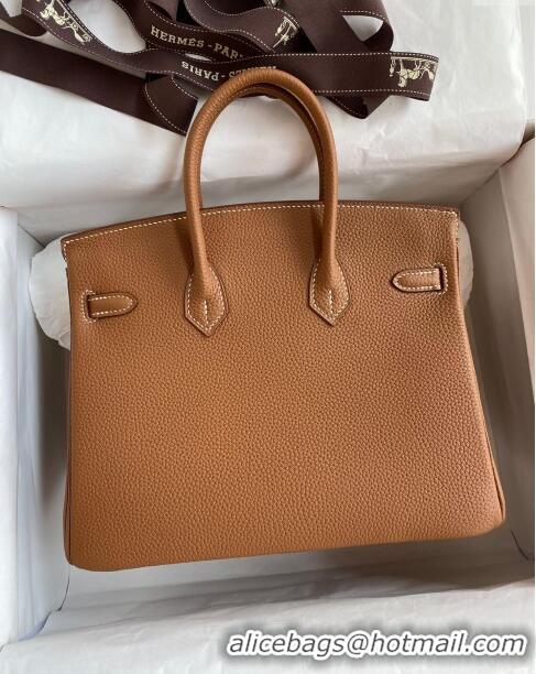 Best Price Hermes Birkin 25cm Bag in Original Togo Leather HB025 Brown/Gold (Pure Handmade)