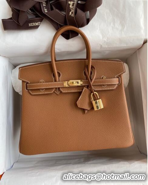 Best Price Hermes Birkin 25cm Bag in Original Togo Leather HB025 Brown/Gold (Pure Handmade)