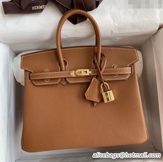 Best Price Hermes Birkin 25cm Bag in Original Togo Leather HB025 Brown/Gold (Pure Handmade)