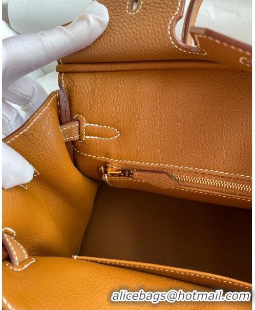 Best Price Hermes Birkin 25cm Bag in Original Togo Leather HB025 Brown/Gold (Pure Handmade)