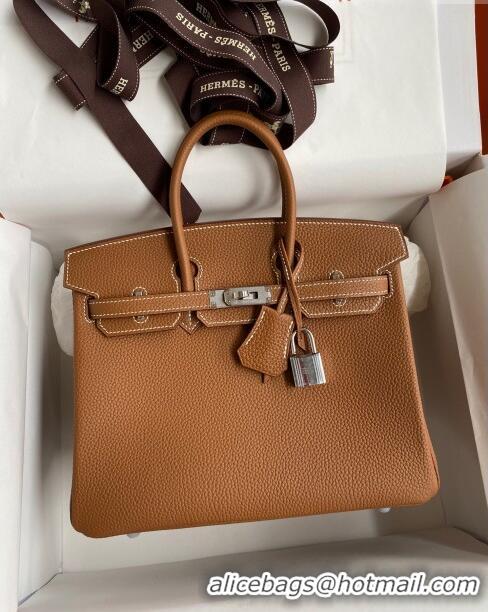 Well Crafted Hermes Birkin 25cm Bag in Original Togo Leather HB025 Brown/Silver (Pure Handmade)