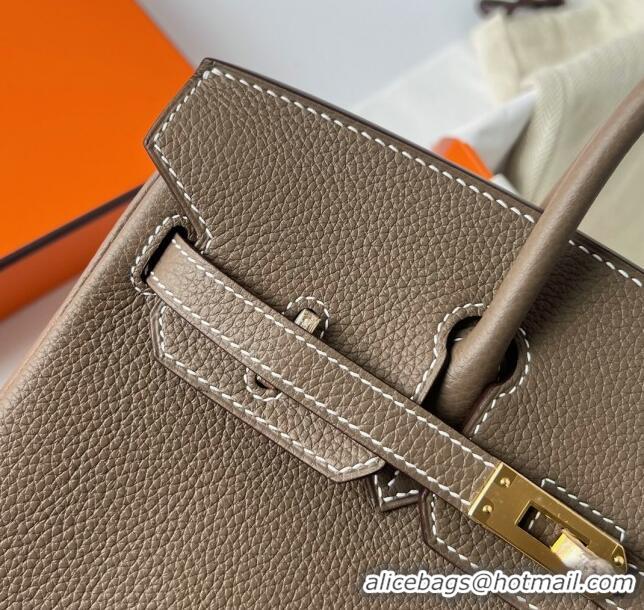 Reasonable Price Hermes Birkin 25cm Bag in Original Togo Leather HB025 Etoupe/Gold (Pure Handmade)