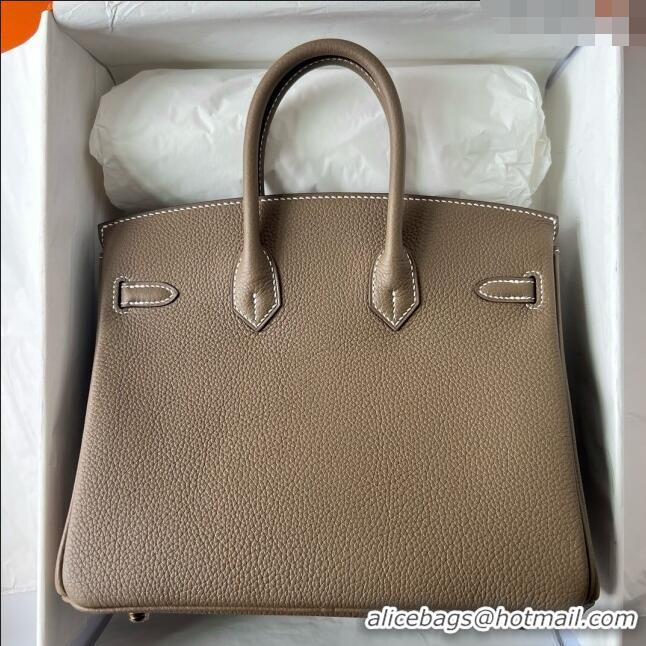 Reasonable Price Hermes Birkin 25cm Bag in Original Togo Leather HB025 Etoupe/Gold (Pure Handmade)