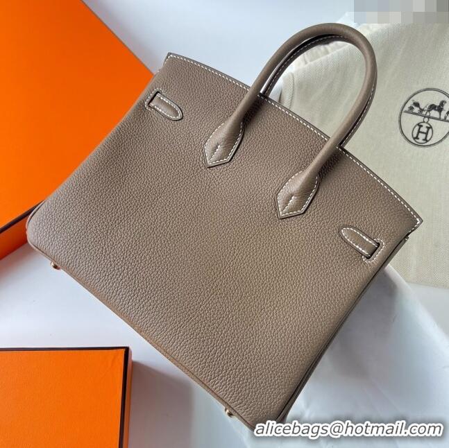 Reasonable Price Hermes Birkin 25cm Bag in Original Togo Leather HB025 Etoupe/Gold (Pure Handmade)