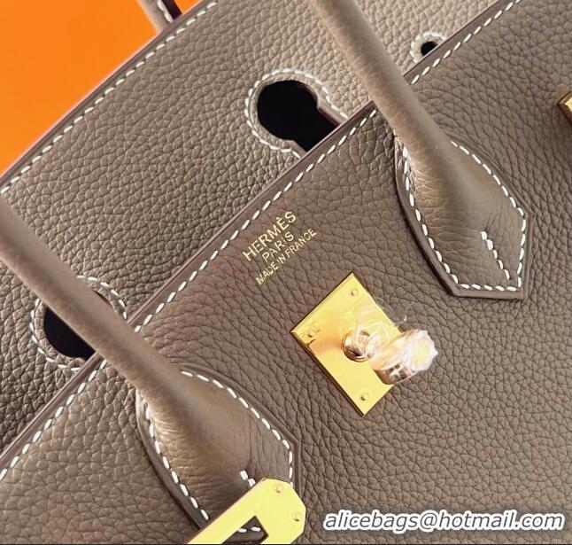 Reasonable Price Hermes Birkin 25cm Bag in Original Togo Leather HB025 Etoupe/Gold (Pure Handmade)