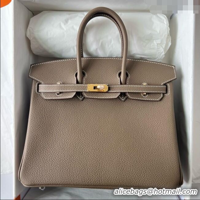 Reasonable Price Hermes Birkin 25cm Bag in Original Togo Leather HB025 Etoupe/Gold (Pure Handmade)