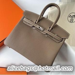 Famous Brand Hermes Birkin 25cm Bag in Original Togo Leather HB025 Etoupe/Silver (Pure Handmade)